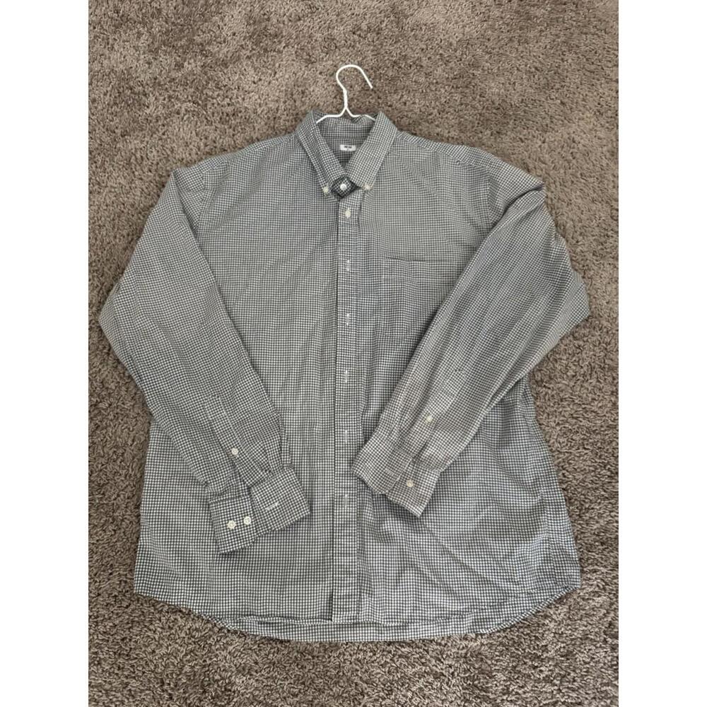 Uniqlo Mens Button Up Shirt XL Gray White Check Long Sleeve